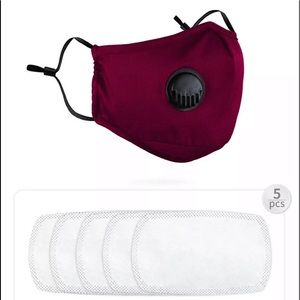 Reusable Red Cotton Face Mask Breathing Valve 5PC